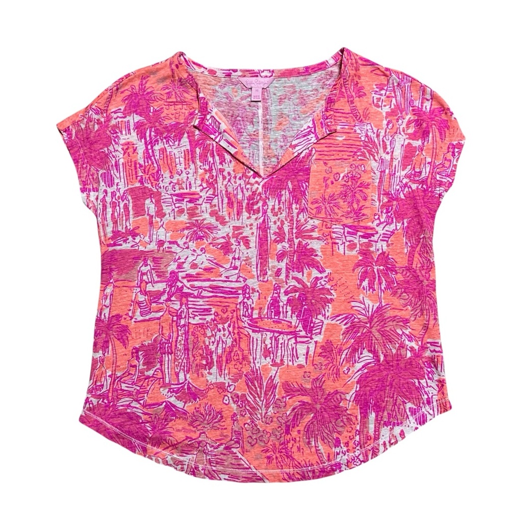 LILLY PULITZER Pink duval Linen top rule breakers print size XS